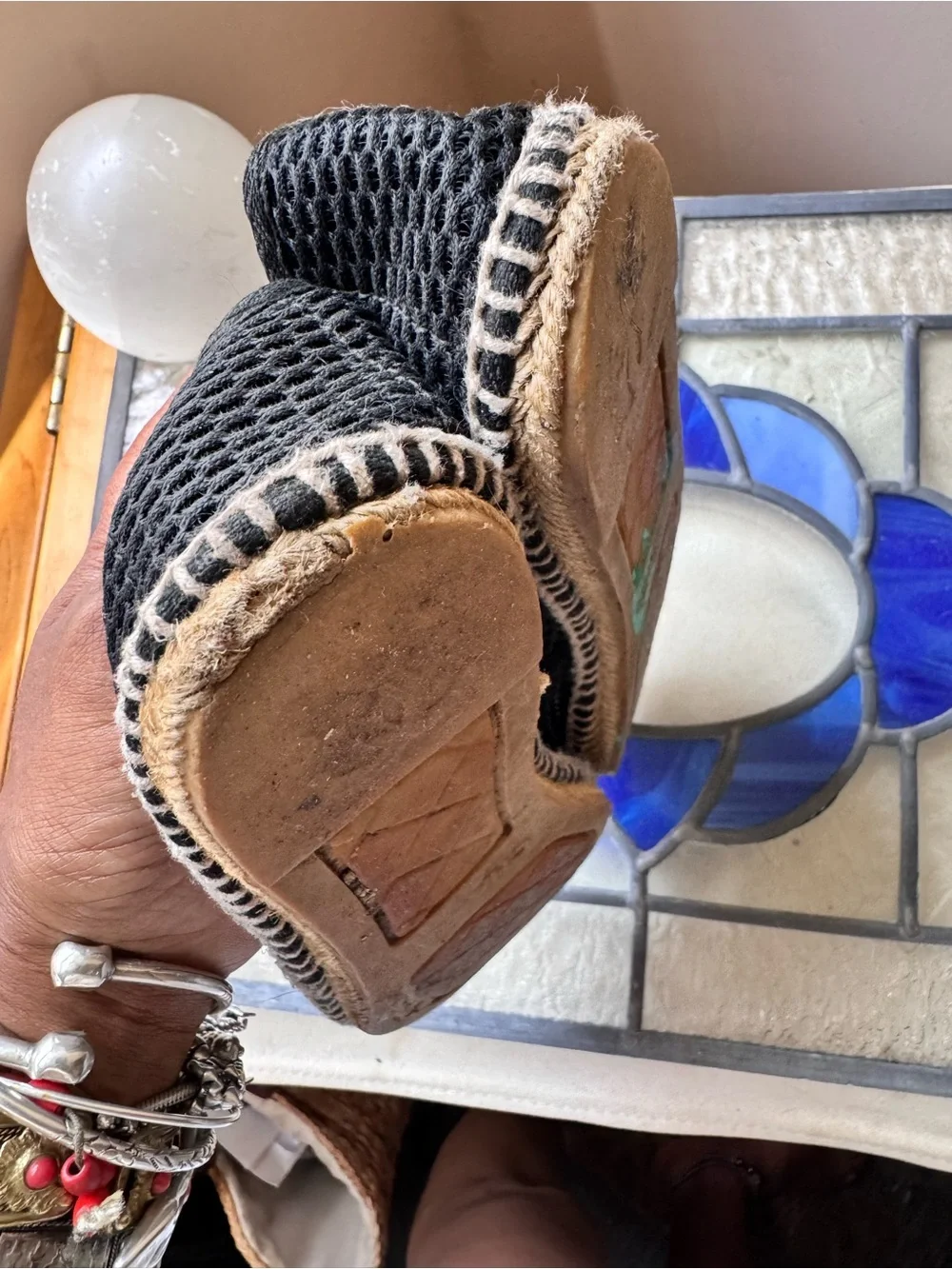 CHANEL Black Mesh & Leather Espadrille Flats